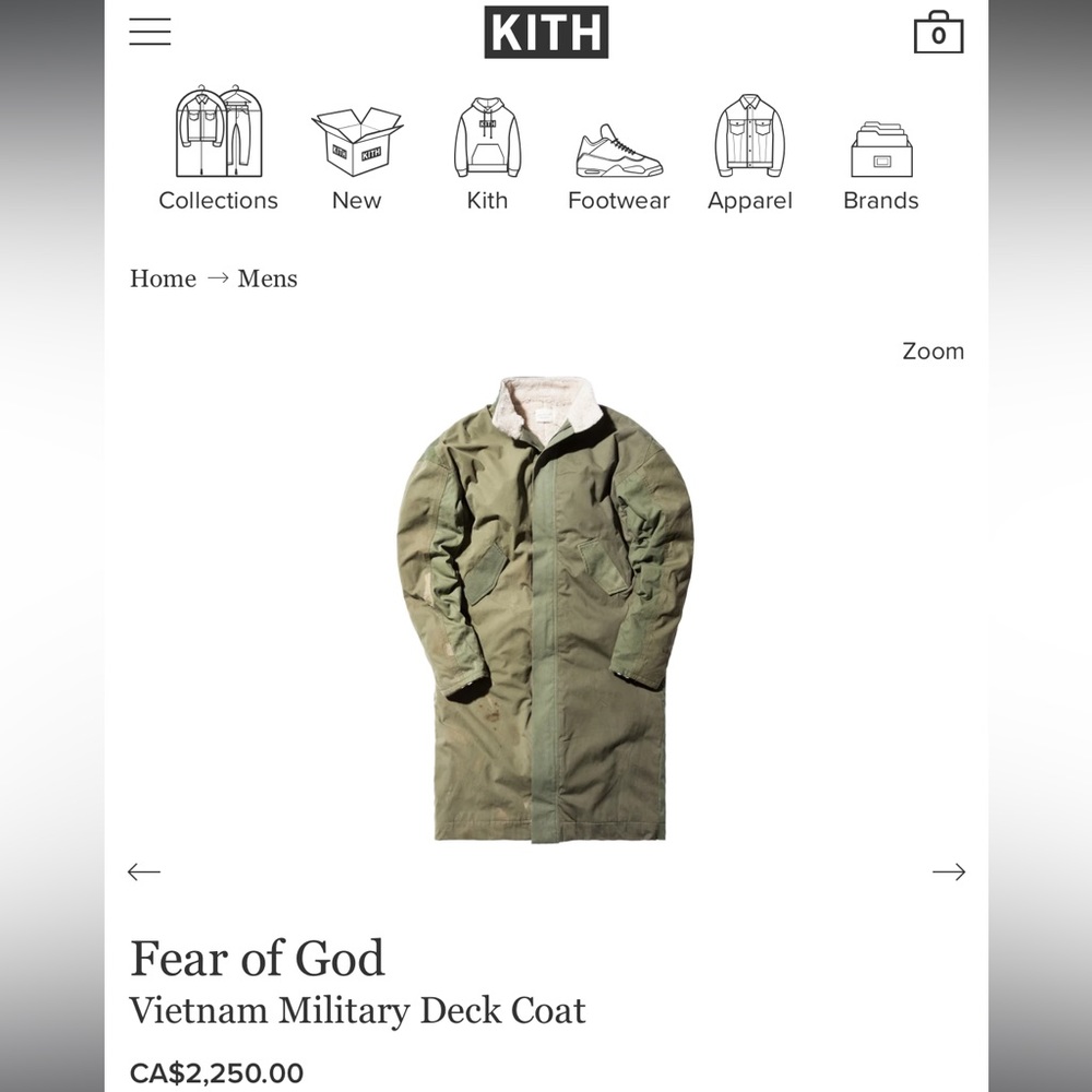 Fear Of God 4th Collection Vietnam War U.S. Military Deck Coat